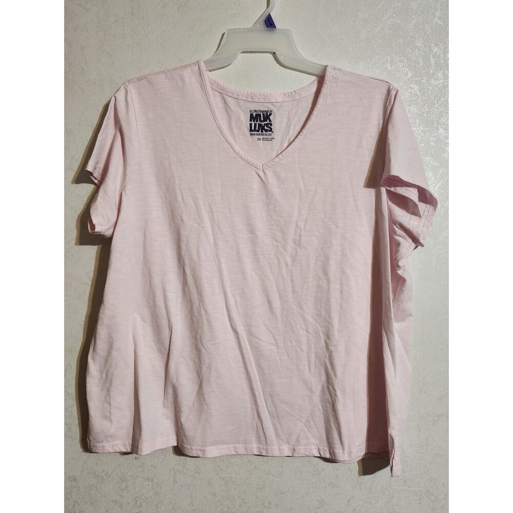 Muk Luks Sleepwear Top sz 2X Pink Short Sleeve V-Neck